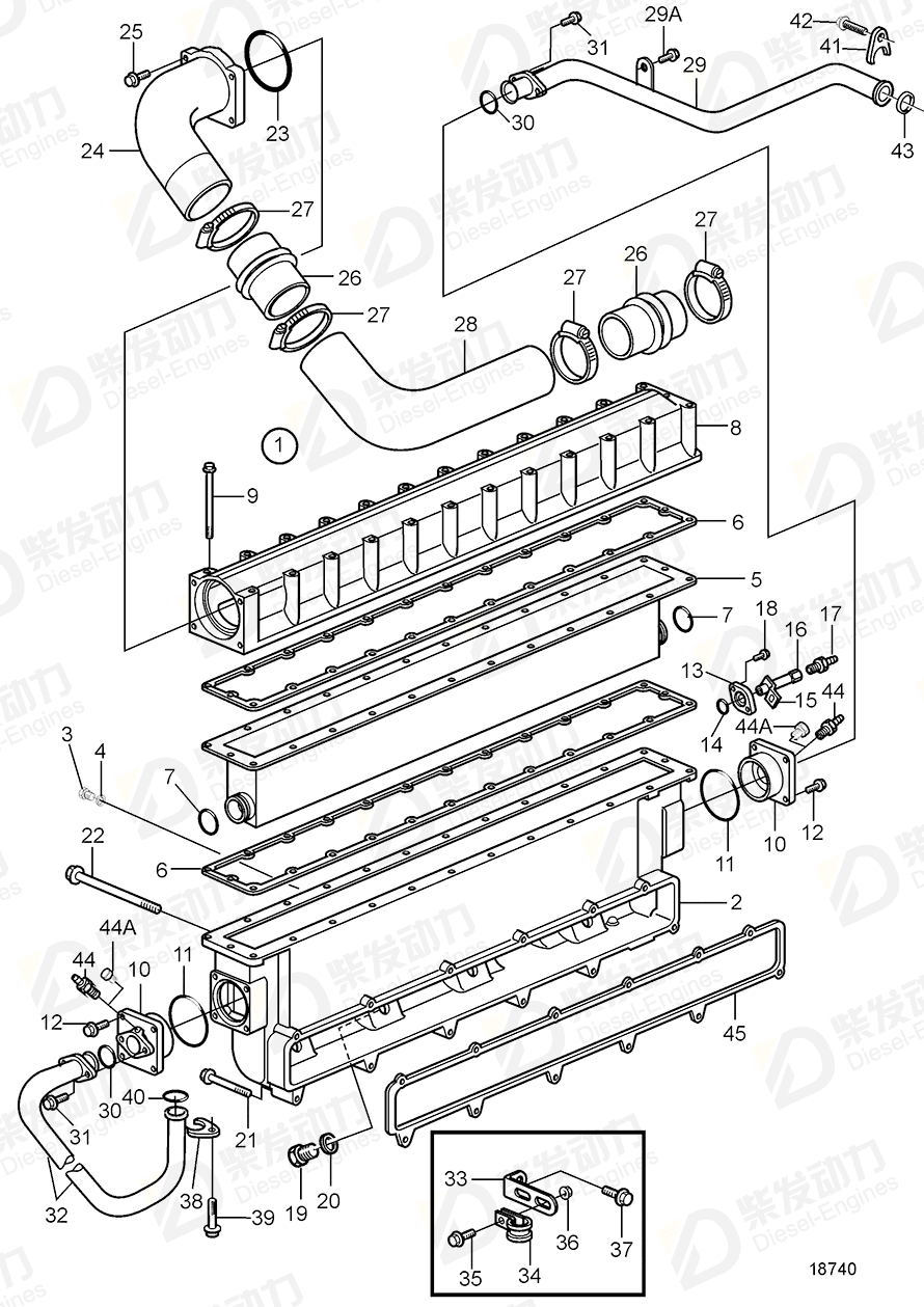 VOLVO Coolant pipe 3830890 Drawing